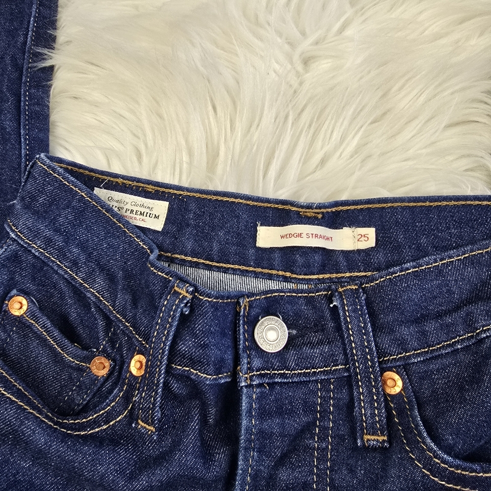 Levis Wedgie Straight Fringe Tassle High Rise Jeans 25 - Picture 7 of 15